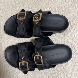 Original(store) Coach Black Sandals with Gold Accents